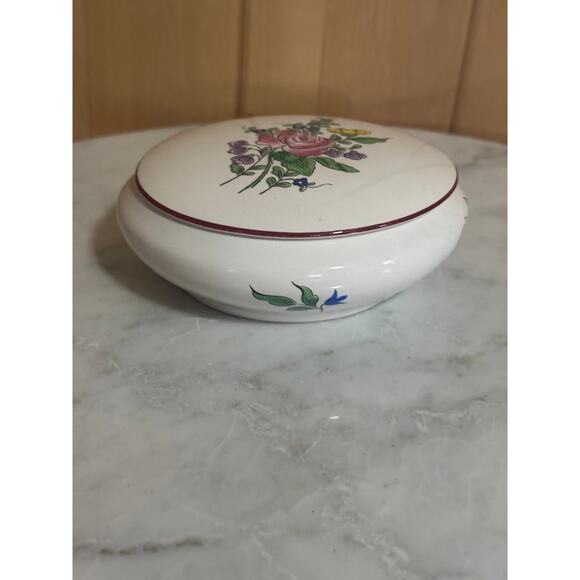 Vintage French Ceramic Floral Pattern Jewelry Box - Picture 4 of 8